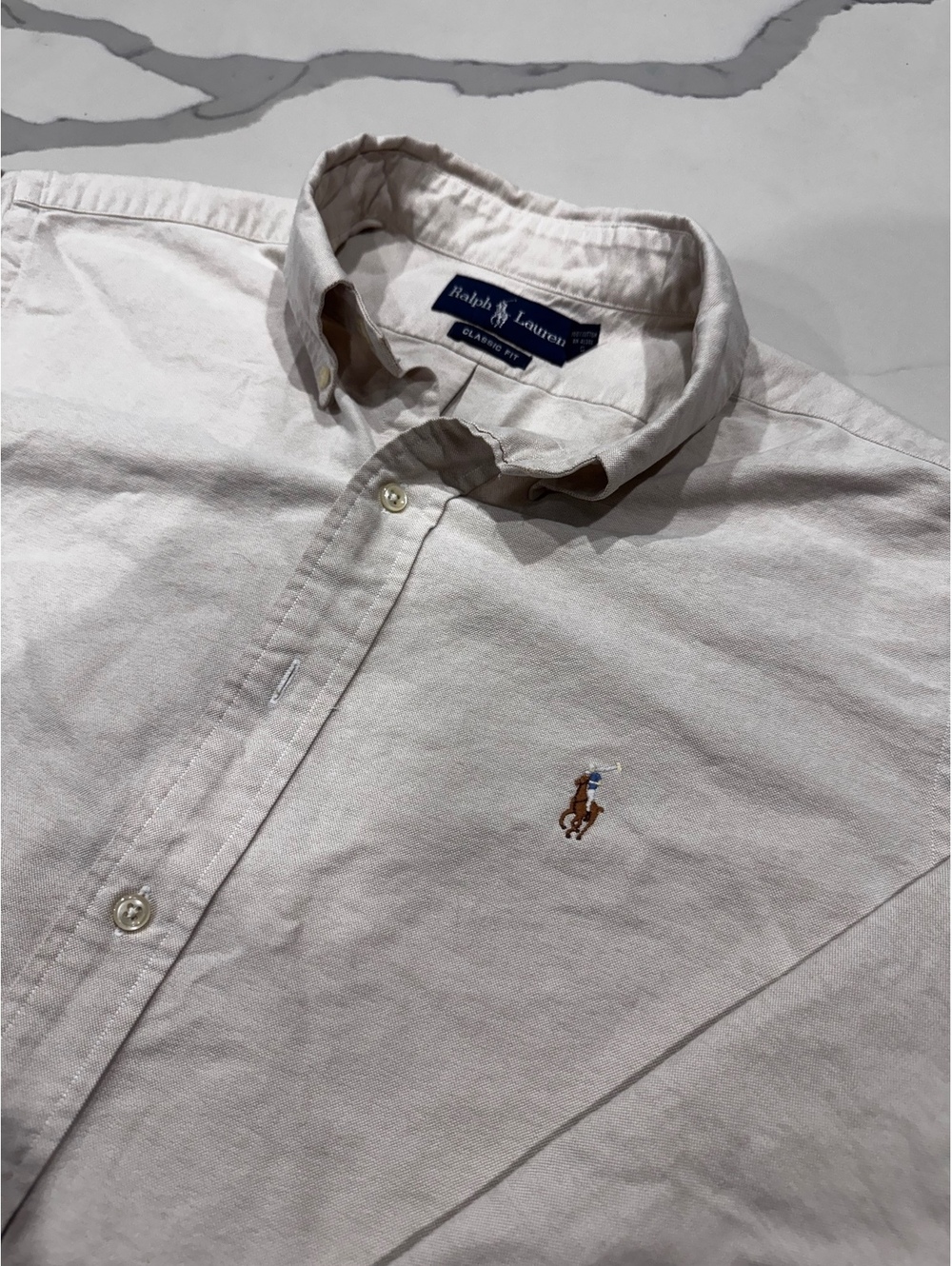 Polo Ralph Lauren Men's XL Classic Fit Button Down Shirt Polo Logo Neutral Beige